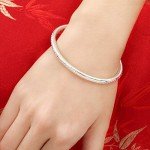 Sterling Silver Flower Carved Bangle Cuff Bracelet