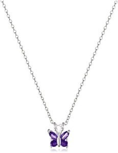 Amethyst Butterfly Pendant Necklace in Sterling Silver