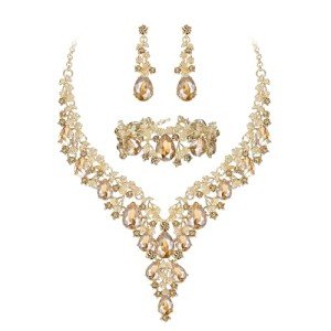 BriLove Bridal Crystal Teardrop Necklace & Earrings Set