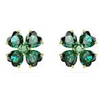 Gold Clover Motif Stud Earrings with Green Stones