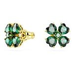 Gold Clover Motif Stud Earrings with Green Stones
