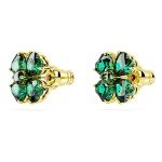 Gold Clover Motif Stud Earrings with Green Stones