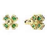 Gold Clover Motif Stud Earrings with Green Stones