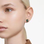 Gold Clover Motif Stud Earrings with Green Stones
