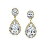 Teardrop CZ Halo Clip-On Earrings in Gold