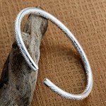 Sterling Silver Flower Carved Bangle Cuff Bracelet