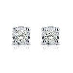 Sparkling Sterling Silver Round Diamond Stud Earrings