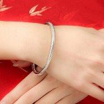 Sterling Silver Flower Carved Bangle Cuff Bracelet