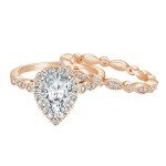 Elegant Rose Gold Teardrop CZ Engagement Ring Set