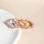 Elegant Rose Gold Teardrop CZ Engagement Ring Set