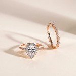 Elegant Rose Gold Teardrop CZ Engagement Ring Set