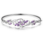Elegant Two-Tone Amethyst & Topaz Silver Bangle Bracelet