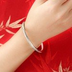 Sterling Silver Flower Carved Bangle Cuff Bracelet