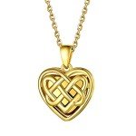 Gold Heart Locket Necklace with Celtic Knot Design