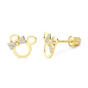 14k Gold Mouse Stud Earrings with Screw Back