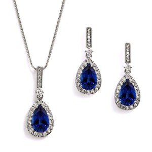 Sapphire Blue Wedding Necklace and Earring Set