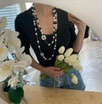 Layered Faux Pearl Camellia Flower Necklace