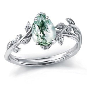 Moss Agate and Birthstone Sterling Silver Ring