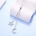 Double Layer Sterling Silver Moon Star Necklace