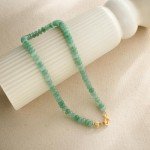 Green Aventurine Beaded Choker Necklace with Gold Bow
