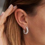 GIRIOIZ Hypoallergenic Diamond Hoop Stud Earrings