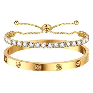 Gold Chain Link Bracelets with Cubic Zirconia