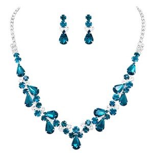 Peacock Blue Teardrop Necklace and Earrings Set