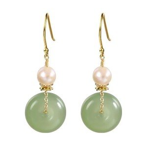 Natural Jade & Freshwater Pearl Dangle Earrings