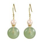 Natural Jade & Freshwater Pearl Dangle Earrings