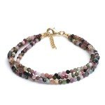 Colorful Multi-Tourmaline Beaded Bracelet with Gold Chain