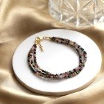 Colorful Multi-Tourmaline Beaded Bracelet with Gold Chain
