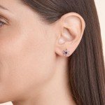 Rhodium-Plated Silver African Amethyst Flower Stud Earrings