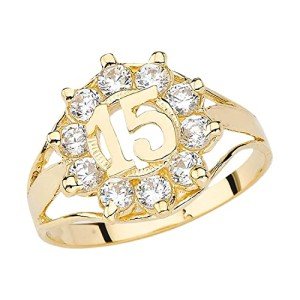 10k Yellow Gold Cubic Zirconia Quinceañera Ring - Size 7