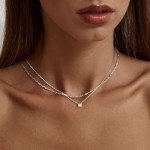 Dainty S925 Silver Layered Necklace with Diamond Pendant