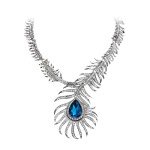 Vintage Peacock Feather Teardrop Necklace with Crystals