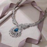 Vintage Peacock Feather Teardrop Necklace with Crystals