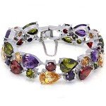 Gemstone Silver Bangle Bracelet for Women, 8 Inches
