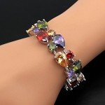 Gemstone Silver Bangle Bracelet for Women, 8 Inches