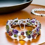Gemstone Silver Bangle Bracelet for Women, 8 Inches