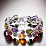 Gemstone Silver Bangle Bracelet for Women, 8 Inches