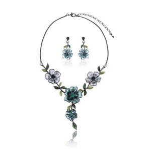 Vintage Boho Blue Floral Jewelry Set for Women