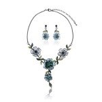 Vintage Boho Blue Floral Jewelry Set for Women