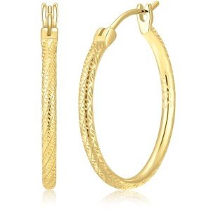 14K Gold Engraved Hoop Earrings for Women