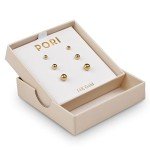 14K Solid Gold Ball Stud Earrings - 3 Pairs