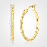 14K Gold Engraved Hoop Earrings for Women
