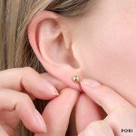 14K Solid Gold Ball Stud Earrings - 3 Pairs