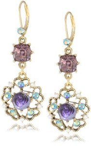 Betsey Johnson Purple Flower Medallion Drop Earrings
