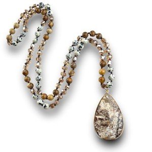 BALOOLA Handmade Long Beaded Pendant Necklace - Beige