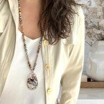 BALOOLA Handmade Long Beaded Pendant Necklace - Beige