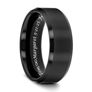 Personalized Black Tungsten Men's Engraved Wedding Band